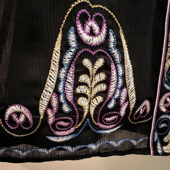 Laundry by Shelli Segal Embroidered Dress v-neck ruched elastic waist, sz 10 - Picture 3 of 6